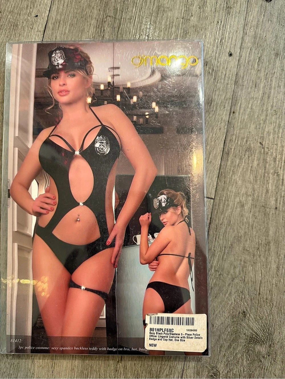 Omango 3pc Police Officer Lingerie Costume Black & Red